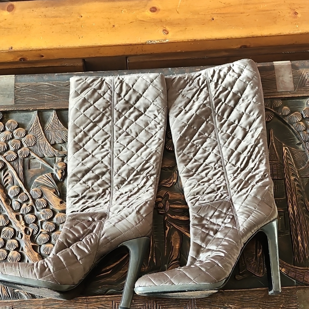 Miu Miu Quilted Gray Heeled Boots